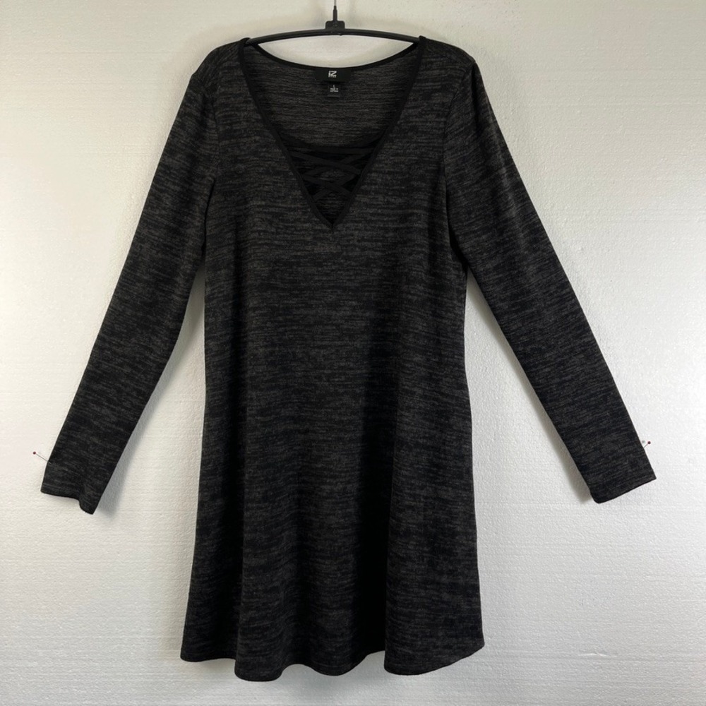 Long Sleeve Knit Dress Black Medium Criss Cross V-Neck‎ Grunge Whimsigoth